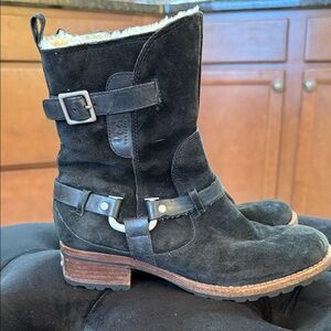 UGG Black Suede Buckle Winter Boots